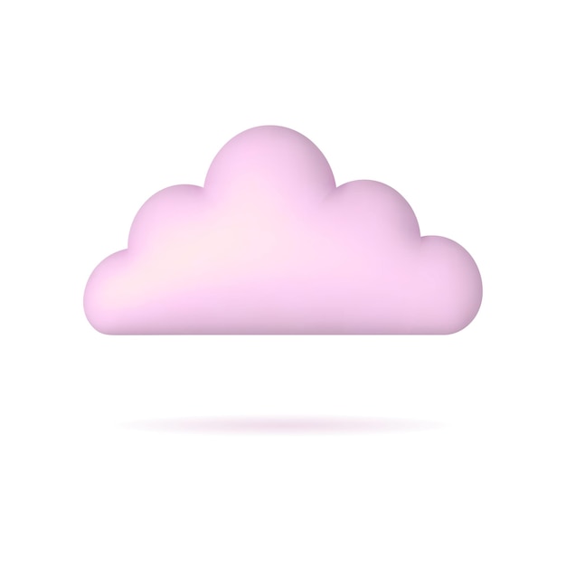 Pink cloud 3d weather icon in minimal cartoon style Isolated on white background