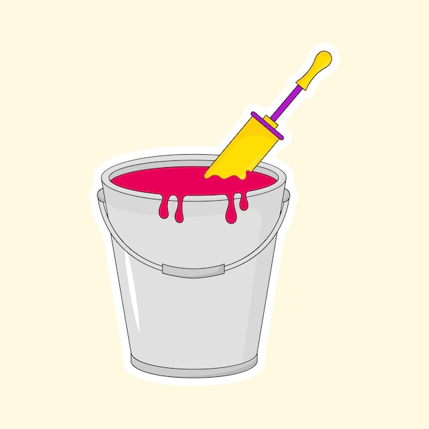 Pink Color Bucket With Pichkari Water Gun On Cosmic Latte Background