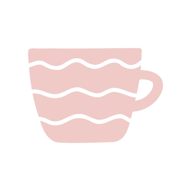 Pink cup mug isolated vector icon Single object clipart mug with handle Flat colored design