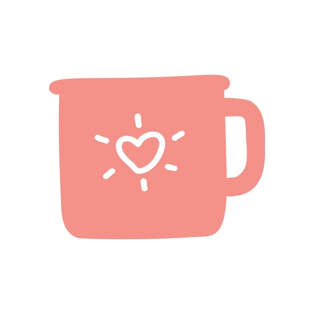 Pink cup mug isolated vector icon Single object clipart mug with handle Flat colored design