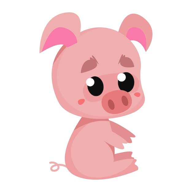 Pink cute cartoon pig Illustration on white background Vector illustration in cartoon style