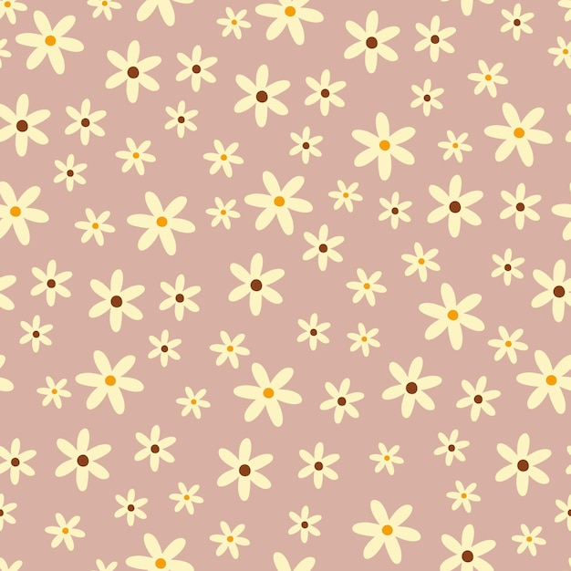 Pink cute floral seamless pattern. Botanical vector print with daisies. Textile background floral