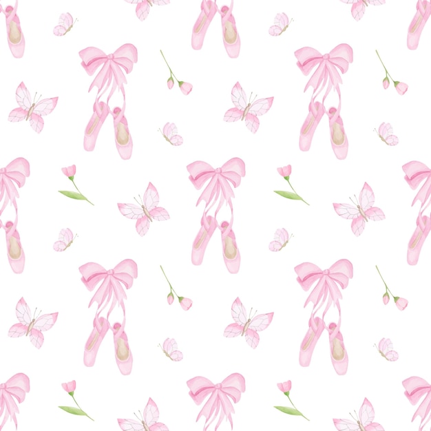 Pink dance pointes background Ballet shoes seamless pattern Gi