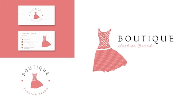 Pink dress fashion floral pattern for boutique logo with business card design