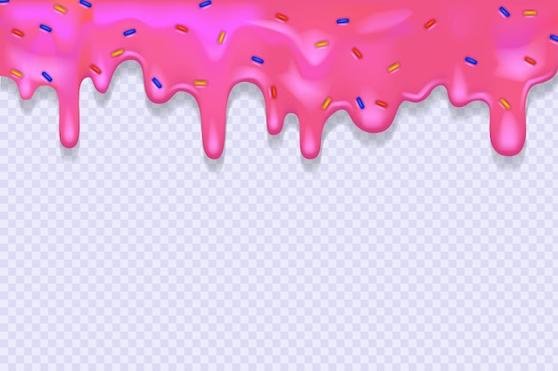 Pink dripping frosting with colorful sprinkles doughnut glaze sweet cream seamless pattern