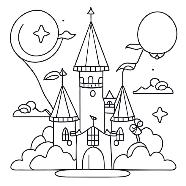 pink Fairytale castle hand drawn design magic castle princess or fairy palace