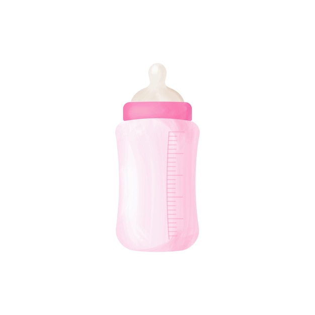 Pink feeding bottle for milk isolated on white background It039s a girl Vector illustration