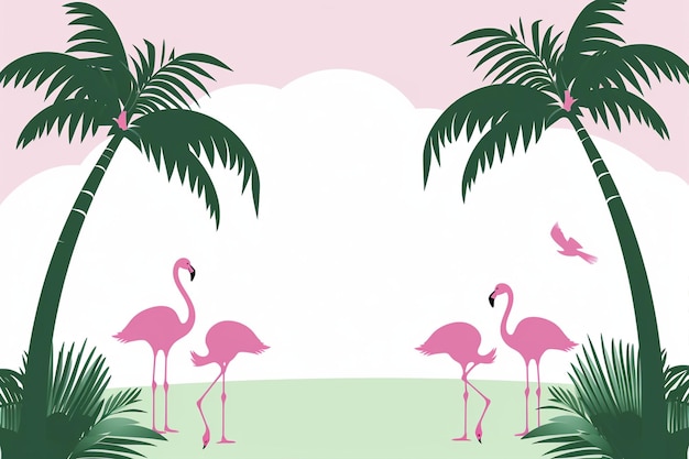 Vector pink flamingo frame on white background