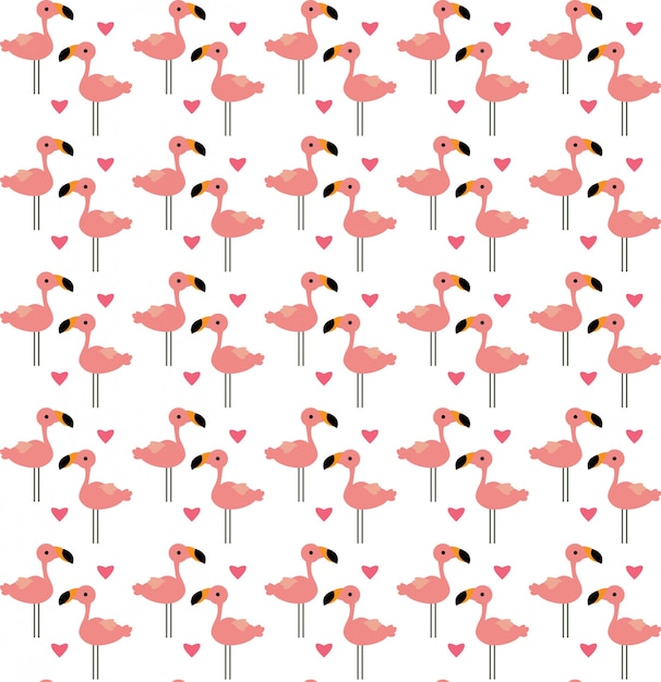 pink flamingo and hearts seamless pattern/background.