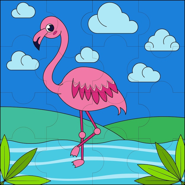 Pink flamingo suitable for children's puzzle vector illustration