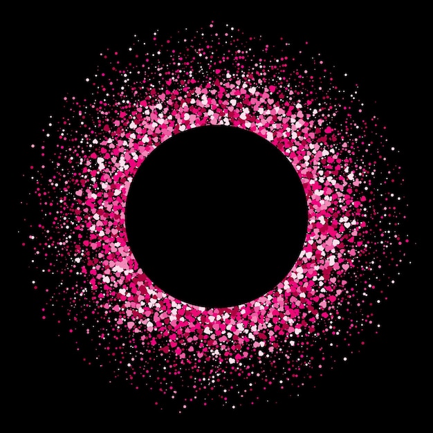 Pink flash confetti of heart Glitter background Vector illustration on a black background