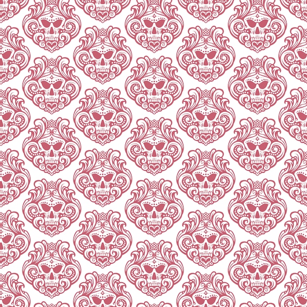 pink floral skull decoration seamless pattern