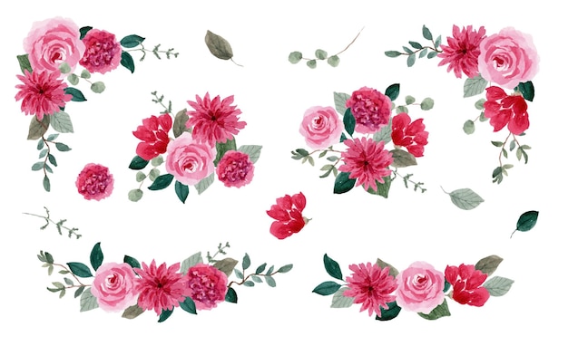 pink floral watercolor arrangement collection