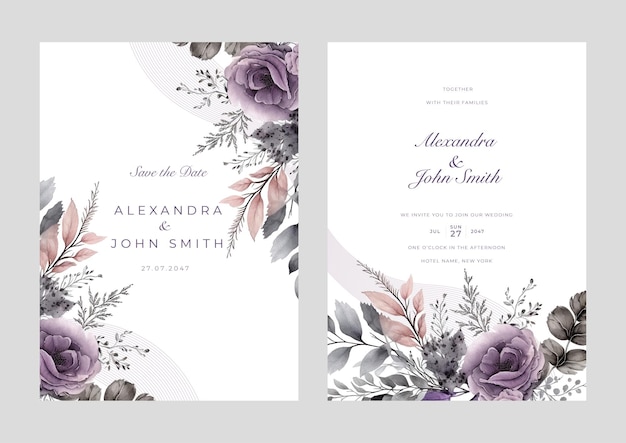 Pink floral watercolor wedding invitation card set