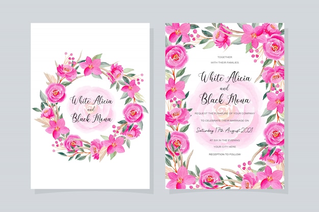 pink floral wedding invitation card with watercolor