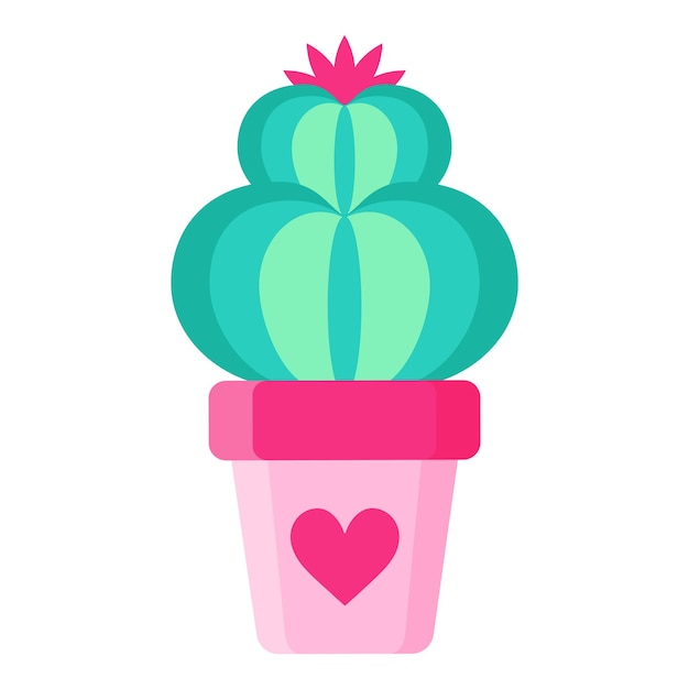 Pink flower pot with cactus or succulent with flower for the wedding or Valentine's Day.