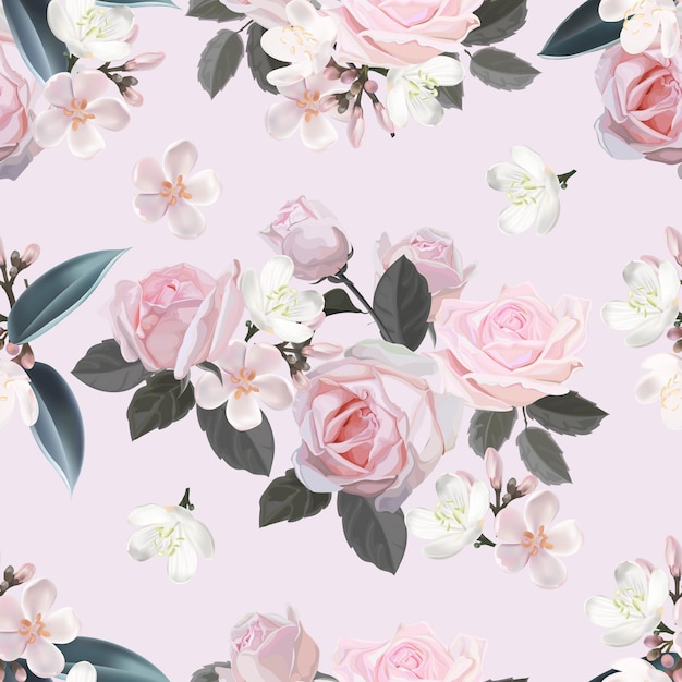 Pink flower seamless pattern vector illustration