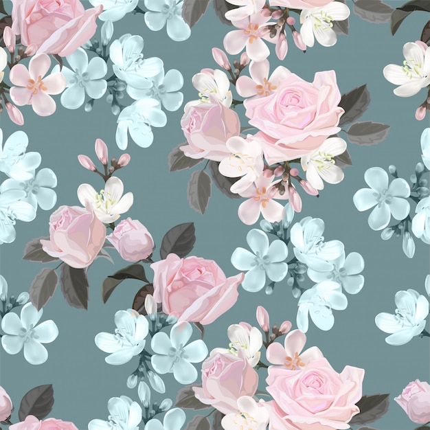 Pink flower seamless pattern vector illustration