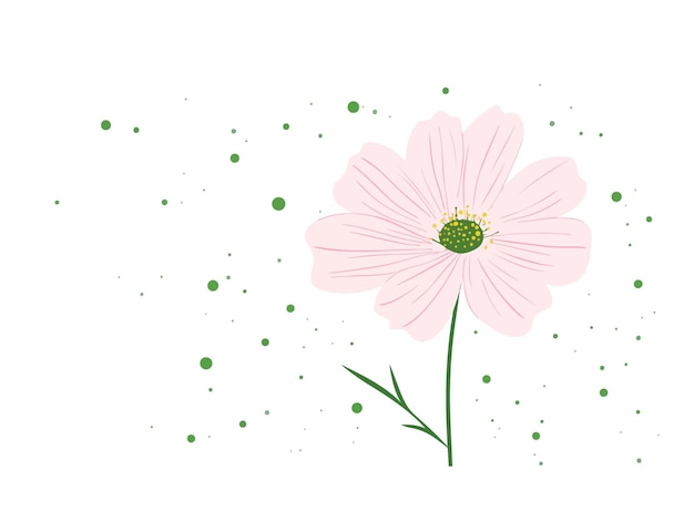 Vector a pink flower with green spots on it and the words  spring  on the bottom