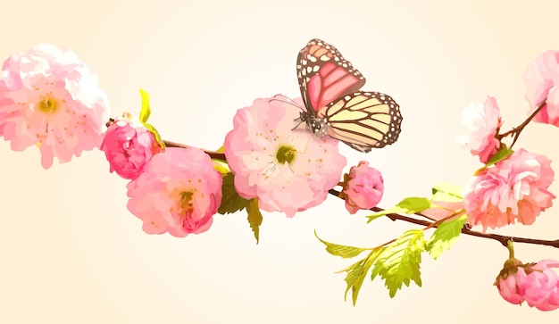 Pink flowers and butterfly with watercolor background anniversary card