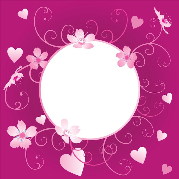 Pink flowers curves frame romantic template