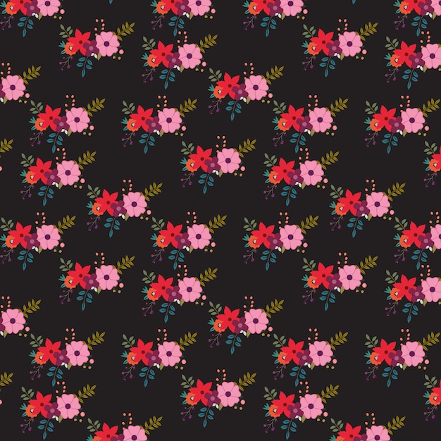 Pink flowers pattern on black background