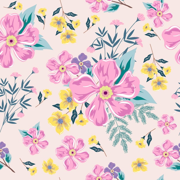 Pink flowers seamless pattern background