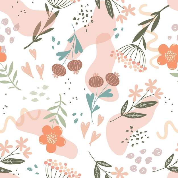 Pink flowers vector seamless pattern on textured background