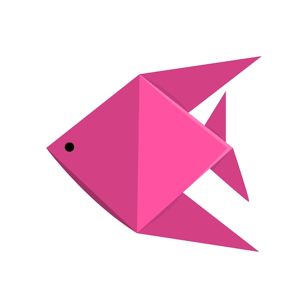 Pink geometric paper fish made in origami technique vector Illustration isolated on a white background