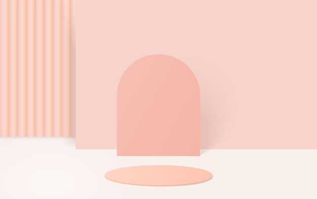 Pink geometrical background with a product podium