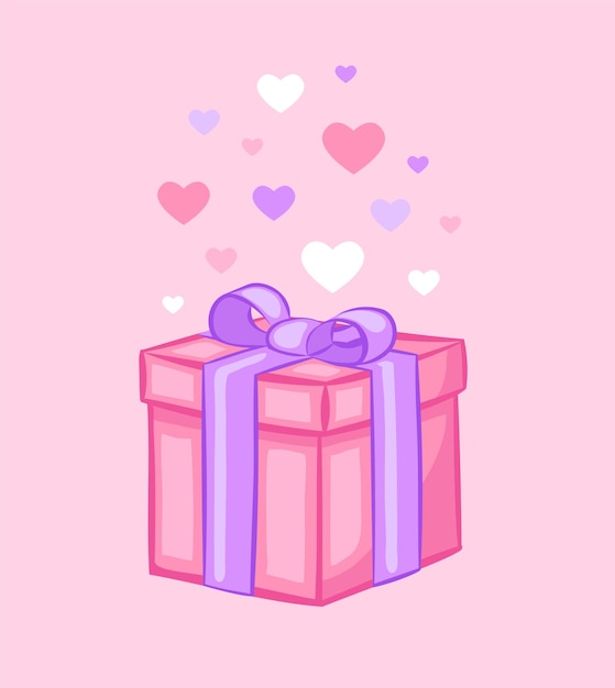 Pink gift box with bow. Valentine's day gift