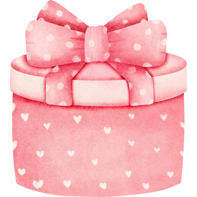 a pink gift box with a pink bow and hearts on it