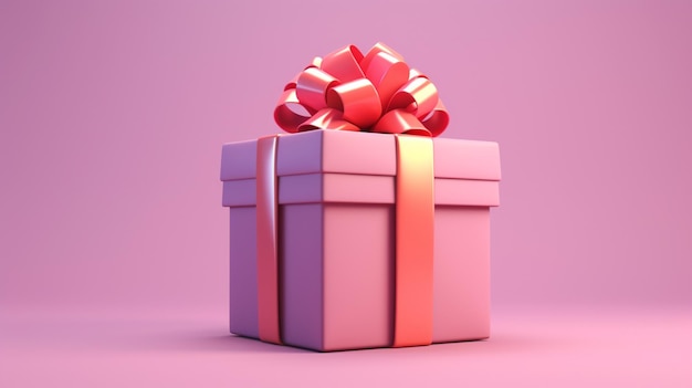 a pink gift box with a red ribbon on it