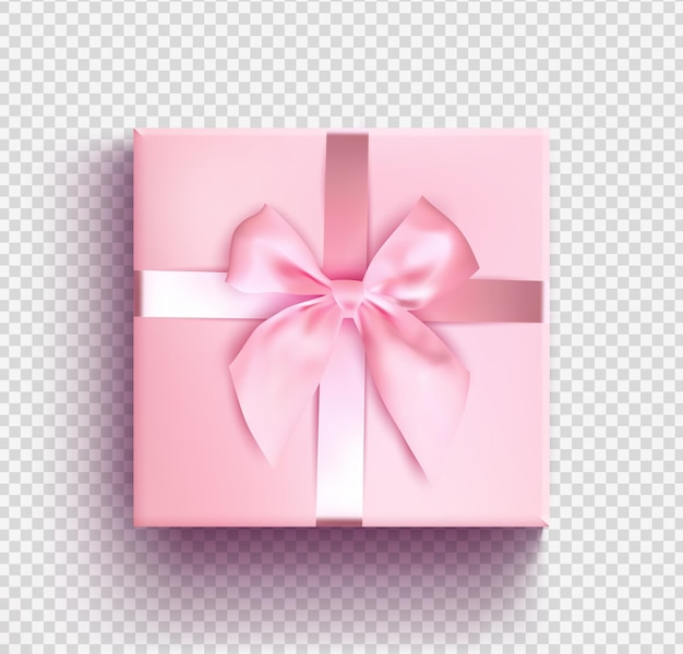 Pink gift box with ribbon isolated object realistic d vector illustration christmas gift box top view