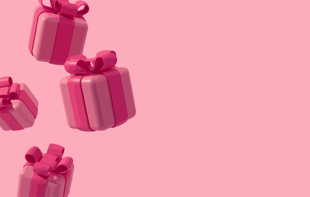 pink gifts with bows falling