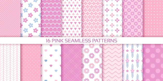 Pink girly seamless pattern Scrapbook pastel backgrounds Vector illustration