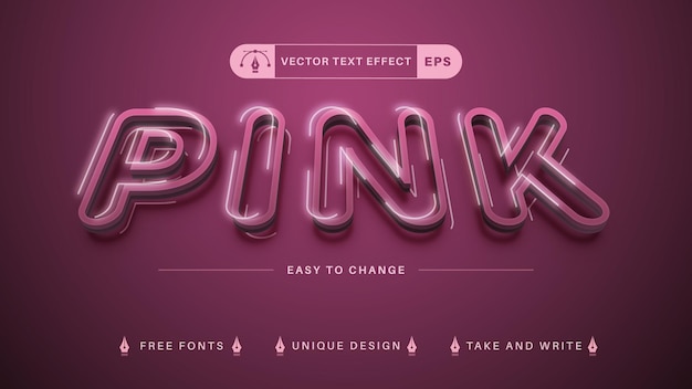 Pink Glow Editable Text Effects, Valentine Font Styles, Gentle Lettering