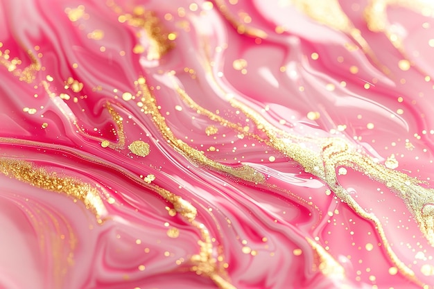 Vector pink and gold liquid flowing closeup of pink fluid with golden swirls and glittery sparkly embellishments high resolution high quality white background ar 32 job id 9120e3968b7b4627ae91a3e536628136