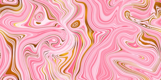 Pink and gold seamless marble pattern with psychedelic swirls