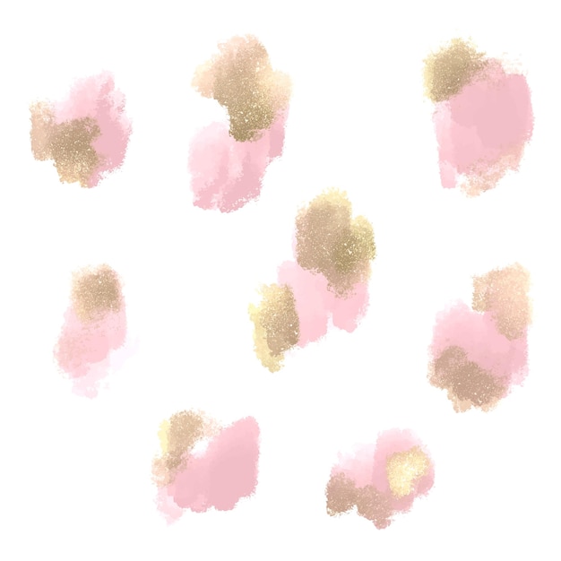 Pink and golden oil storkes Vector oil painting texture stains isolated