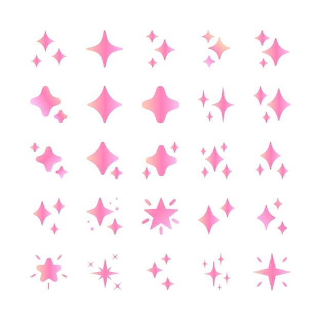 Pink gradient shiny star vector set glow sparkle magical