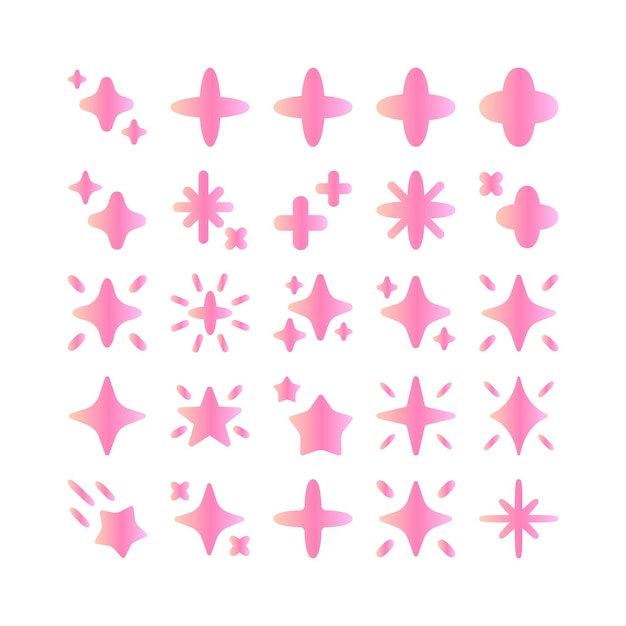 Pink gradient shiny star vector set glow sparkle magical