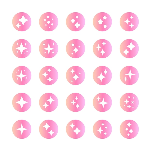 Pink gradient shiny star vector set glow sparkle magical