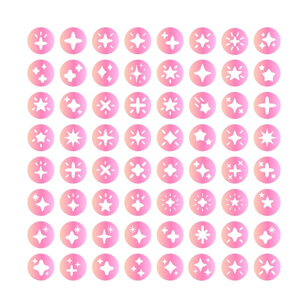 Pink gradient shiny star vector set glow sparkle magical