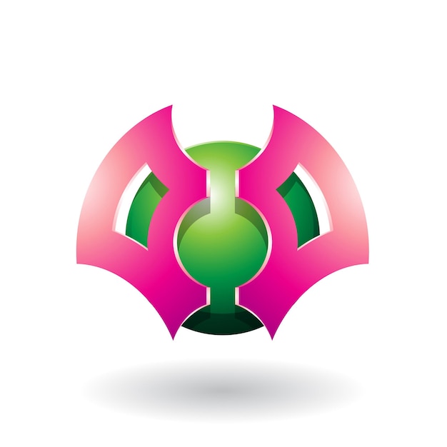 Pink and Green Abstract Sphere with Futuristic Bat Shaped Blades