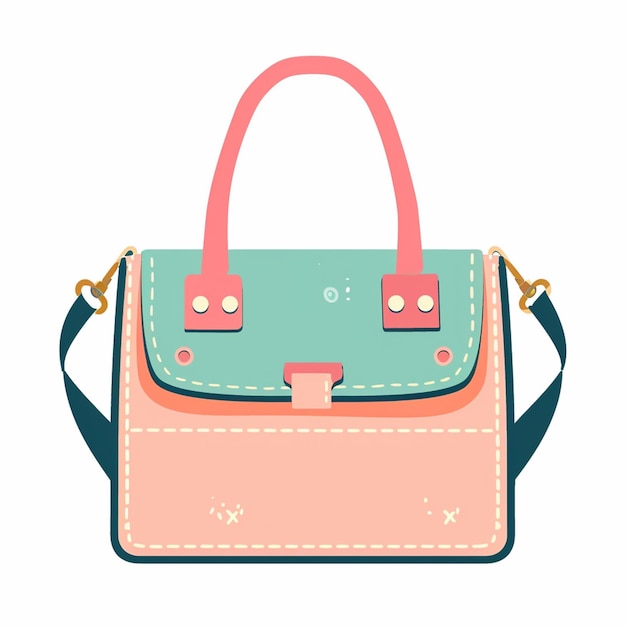 Vector a pink and green bag with a pink handle and a green strap