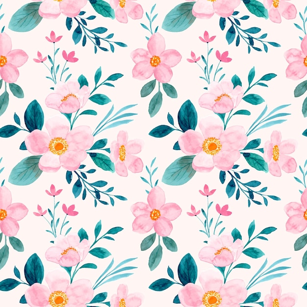 Pink green floral watercolor seamless pattern