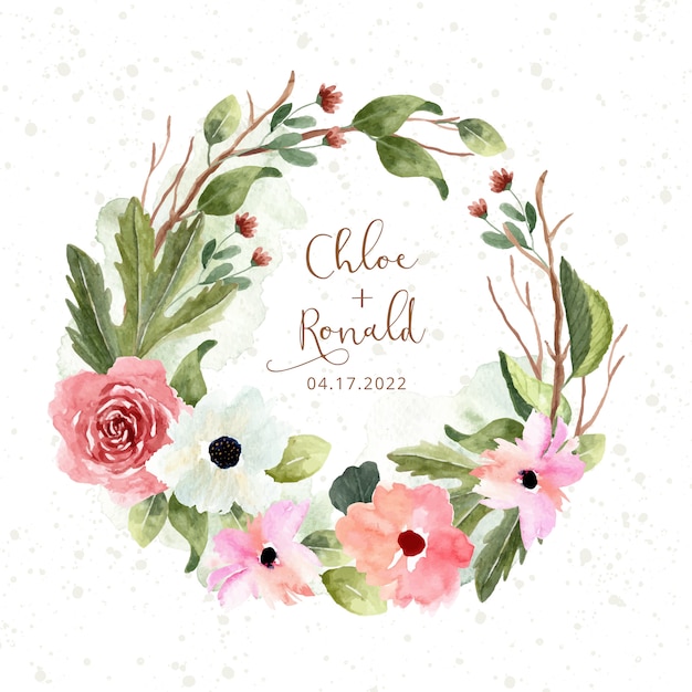 pink green flower garden watercolor wreath