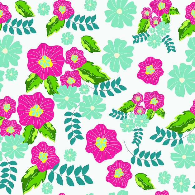 Pink and green flower seamless pattern