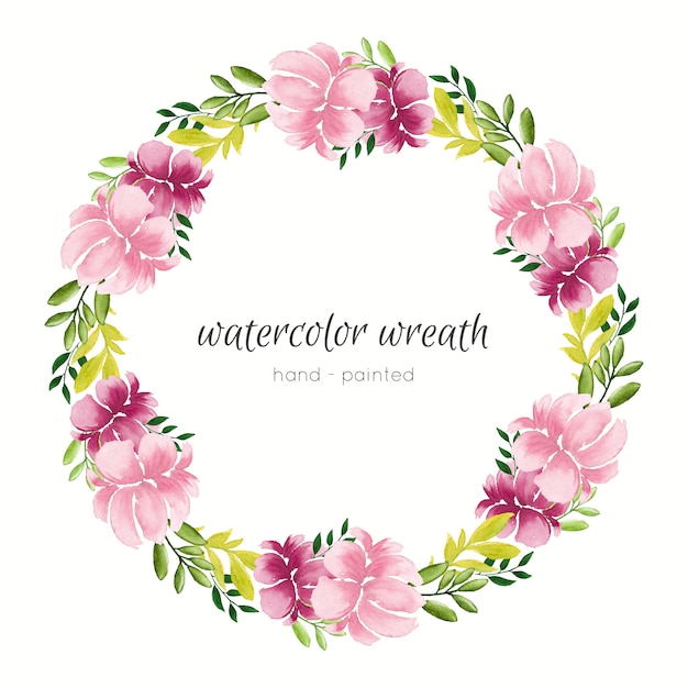 Pink and green watercolor wreath